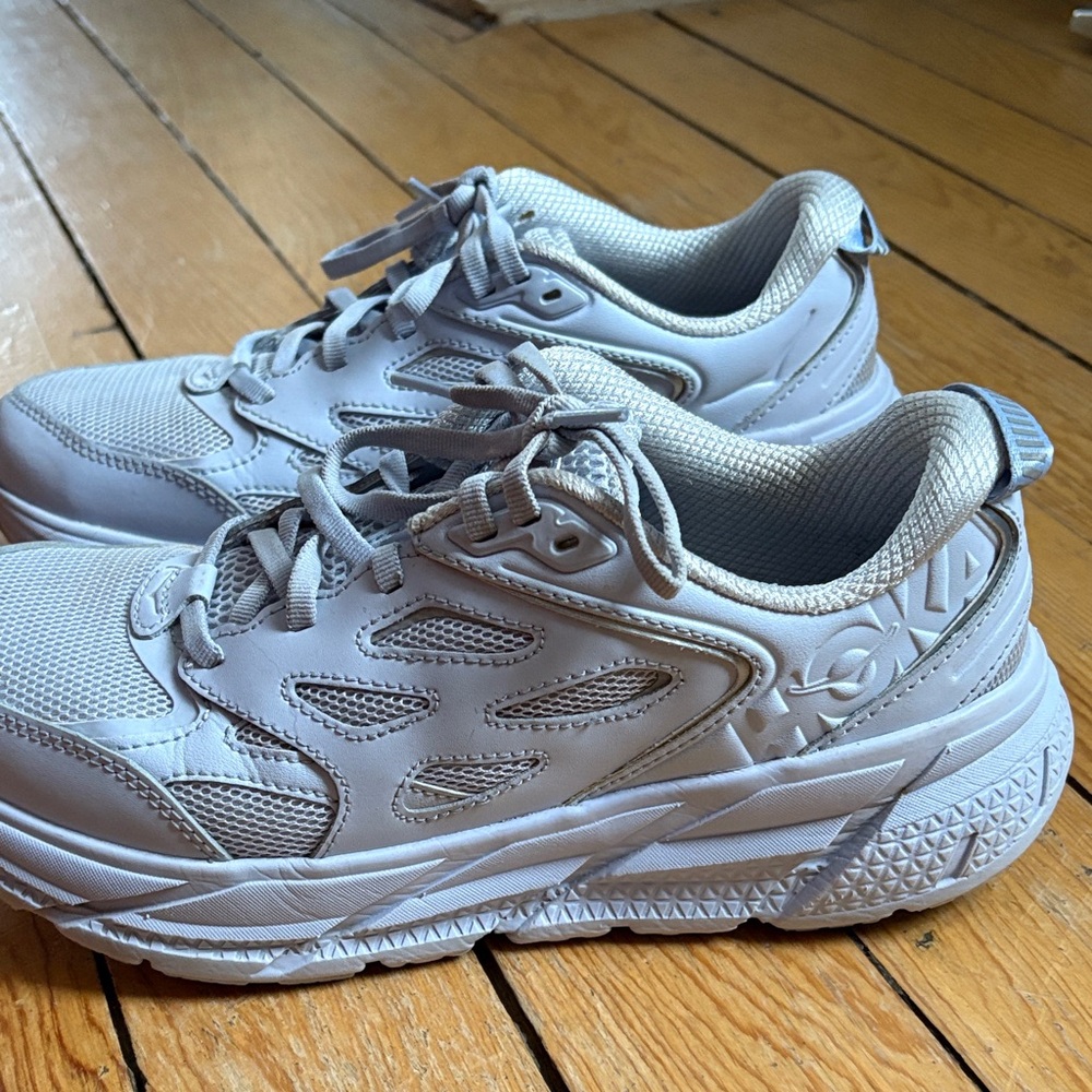 Hoka Clifton Leather Monochromatic Athletic Sneakers